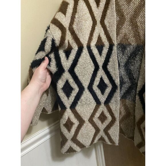 Jodifl Tan Brown Black Geometric Faux Hair Print Cardigan Sz L Western Soft Open - Picture 5 of 16
